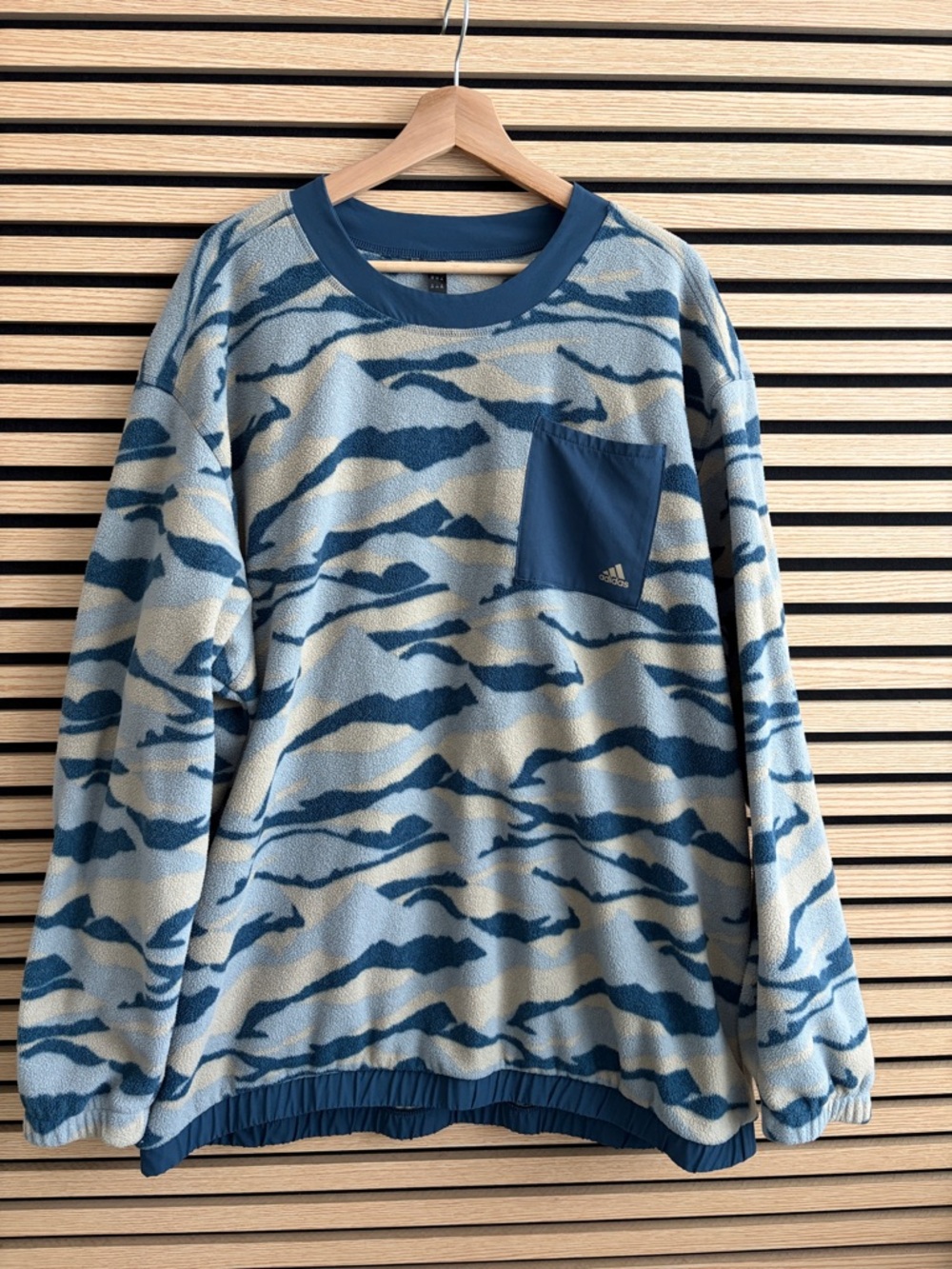 adidas Men’s Blue and Tan Camo Fleece Crewneck